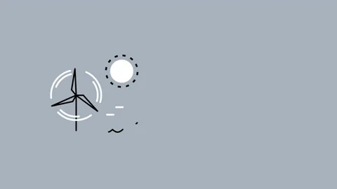 4k video of cartoon windwill, sun and water on gray background. 库存影片 169224867