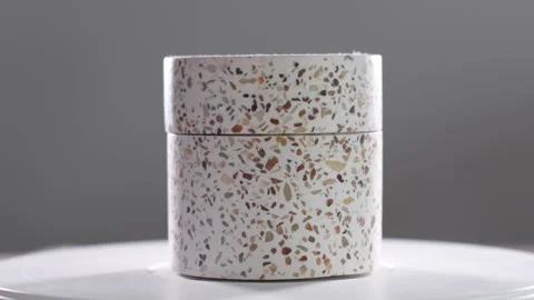 4k video of a ceramic jar where cotton is stored, it is spinning on a turntab Stock Footage 144842847