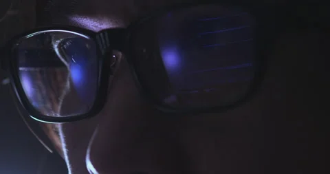 4K Video Close up macro asian eye with eyeglass with coding reflection. Conce 스톡 동영상 170025996