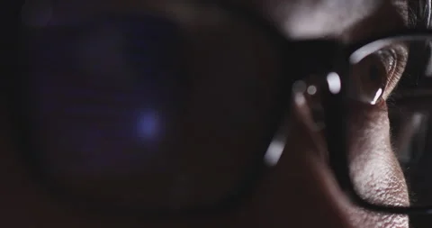 4K Video Close up macro asian eye with eyeglass with coding reflection. Conce 스톡 동영상 170026113