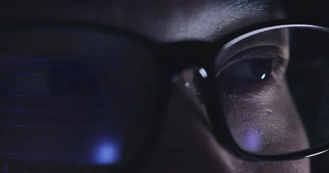 4K Video Close up macro asian eye with eyeglass with coding reflection. Conce 스톡 동영상 170026434