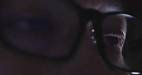 4K Video Close up macro asian eye with eyeglass with coding reflection. Conce 스톡 동영상 170026802