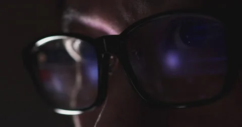 4K Video Close up macro asian eye with eyeglass with coding reflection. Conce 스톡 동영상 170829029