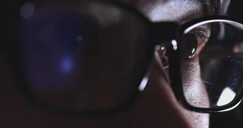 4K Video Close up macro asian eye with eyeglass with coding reflection. Conce 스톡 동영상 170829258
