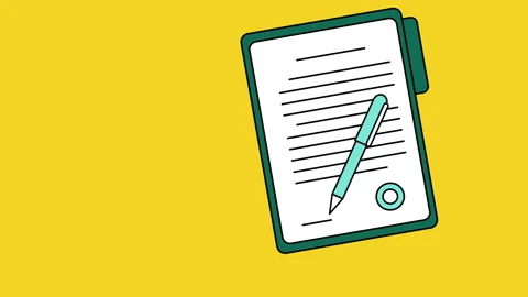 4k video of contract document with pen icon in doodle style. Stockbeeldmateriaal 157825374