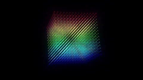 4k Video. Cube Neon particles background. 3d Render. Abstract Box art animation Video stock 256972495