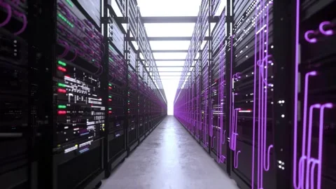 4K Video Data Center Server Room Aisle IT Infrastructure Storage Stock Footage 330481175