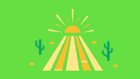 4k video of desert scene with cactuses and sun in chroma key. Stock Footage 217391891