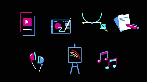 4k video of different icons on black background. Stock Footage 164924497