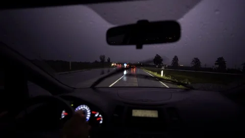 4k video driving through rain and thunderbolts at night Stock Footage 117237190