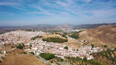 4K video from drone to along the old town of Antequera,Spain Stock Footage 285141511
