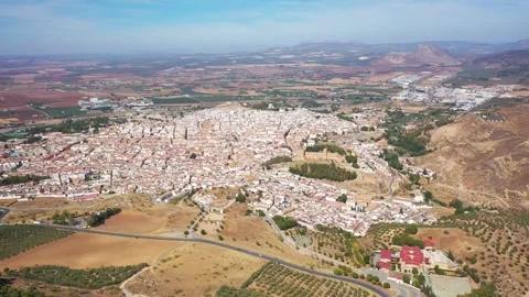 4K video from drone to along the old town of Antequera,Spain Stock Footage 285141542