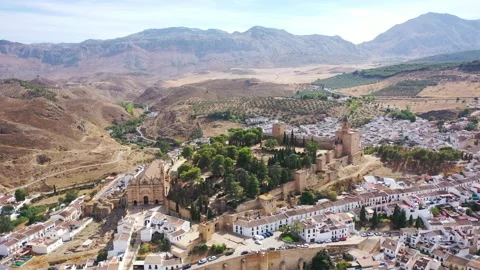 4K video from drone to along the old town of Antequera,Spain Stock Footage 285141729