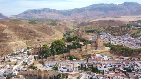 4K video from drone to along the old town of Antequera,Spain Stock Footage 285141773