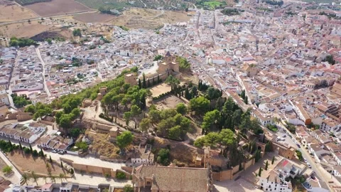 4K video from drone to along the old town of Antequera,Spain Stock Footage 285141939