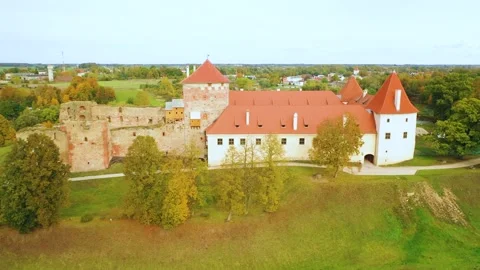 4K video from drone to Bauska Castle .Bauska, Latvia. Stock Footage 305167038