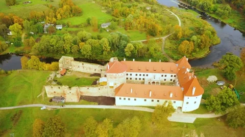 4K video from drone to Bauska Castle .Bauska, Latvia. Stock Footage 305167103