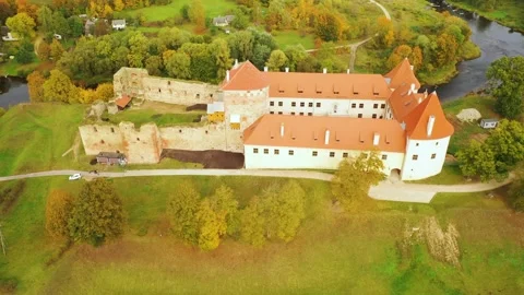 4K video from drone to Bauska Castle .Bauska, Latvia. Stock Footage 305167113