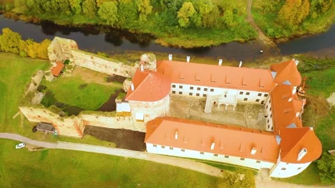 4K video from drone to Bauska Castle .Bauska, Latvia. Stock Footage 305167120