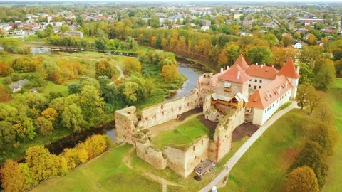 4K video from drone to Bauska Castle .Bauska, Latvia. Stock Footage 305167151