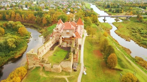 4K video from drone to Bauska Castle .Bauska, Latvia. Stock Footage 305167178