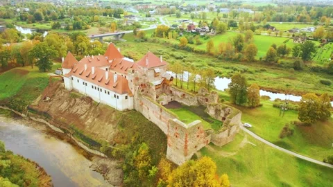 4K video from drone to Bauska Castle .Bauska, Latvia. Stock Footage 305167184
