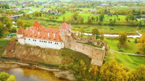 4K video from drone to Bauska Castle .Bauska, Latvia. Stock Footage 305167188