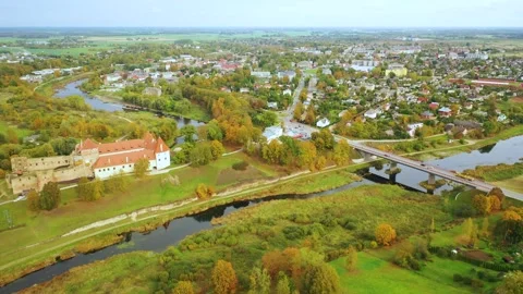 4K video from drone to Bauska Castle .Bauska, Latvia. Stock Footage 305167228