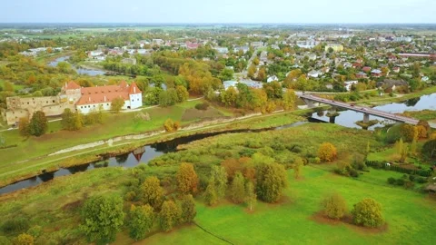 4K video from drone to Bauska Castle .Bauska, Latvia. Stock Footage 305167246