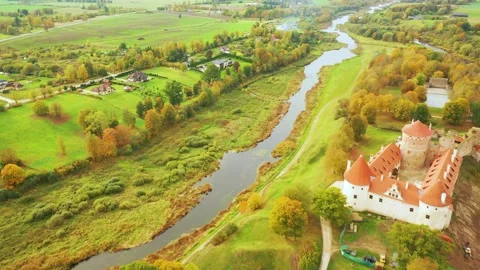 4K video from drone to Bauska Castle .Bauska, Latvia. Stock Footage 305668643