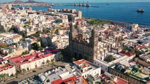 4K video from drone to cityscape of Las Palmas Canary Islands, Spain Видео 291892128