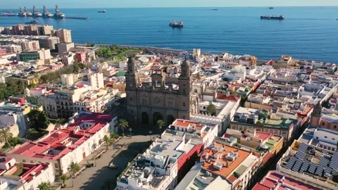 4K video from drone to cityscape of Las Palmas Canary Islands, Spain Stock Footage 291892148