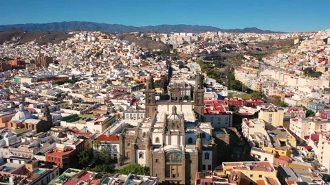 4K video from drone to cityscape of Las Palmas Canary Islands, Spain Stock Footage 291892159