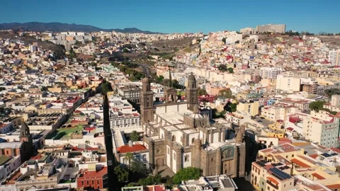 4K video from drone to cityscape of Las Palmas Canary Islands, Spain Stock Footage 291892186