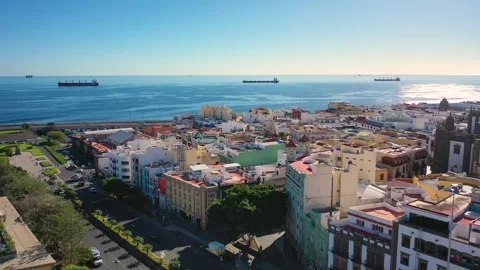 4K video from drone to cityscape of Las Palmas Canary Islands, Spain Stock Footage 291892189