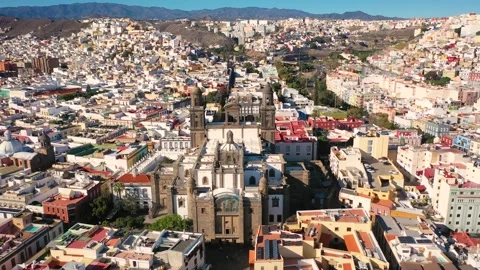 4K video from drone to cityscape of Las Palmas Canary Islands, Spain Видео 291892191