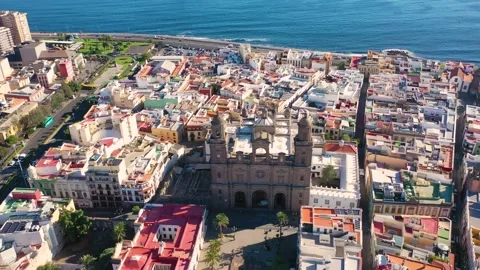 4K video from drone to cityscape of Las Palmas Canary Islands, Spain Stock Footage 291892198