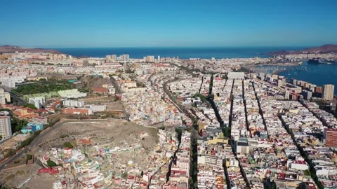 4K video from drone to cityscape of Las Palmas at sunrise.Gran Canaria, Spain Stock Footage 292097449