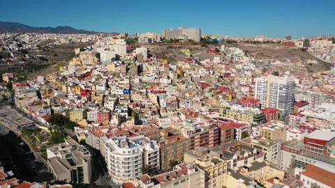 4K video from drone to cityscape of Las Palmas at sunrise.Gran Canaria, Spain Stock Footage 292097490