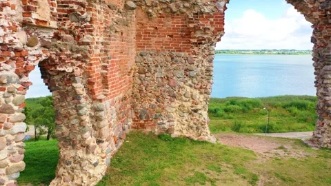 4K video from drone to of the Ludza Medieval Castle. Ludza, Latgale, Latvia Video stock 324751601