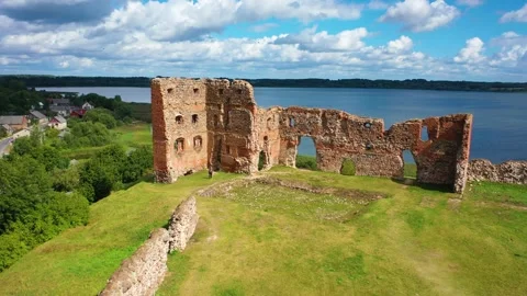 4K video from drone to of the Ludza Medieval Castle. Ludza, Latgale, Latvia Stock Footage 324751612