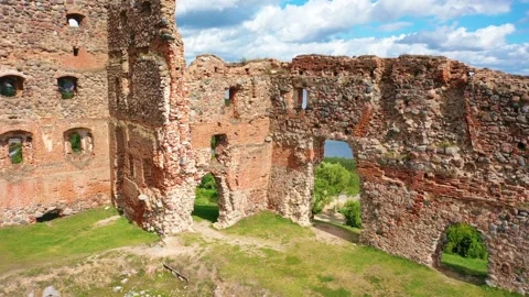 4K video from drone to of the Ludza Medieval Castle. Ludza, Latgale, Latvia Stock Footage 324751620