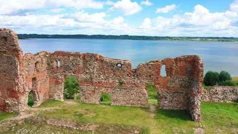 4K video from drone to of the Ludza Medieval Castle. Ludza, Latgale, Latvia Stock Footage 324751628