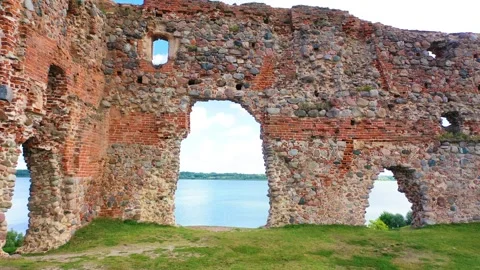 4K video from drone to of the Ludza Medieval Castle. Ludza, Latgale, Latvia Stock Footage 324751659