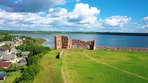4K video from drone to of the Ludza Medieval Castle. Ludza, Latgale, Latvia Stock Footage 324751739