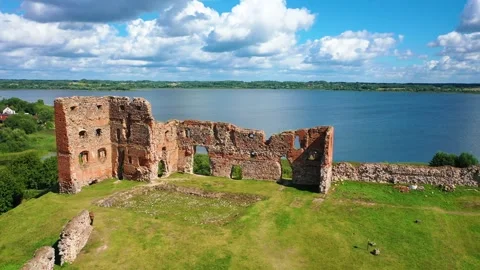 4K video from drone to of the Ludza Medieval Castle. Ludza, Latgale, Latvia Stock Footage 324751750