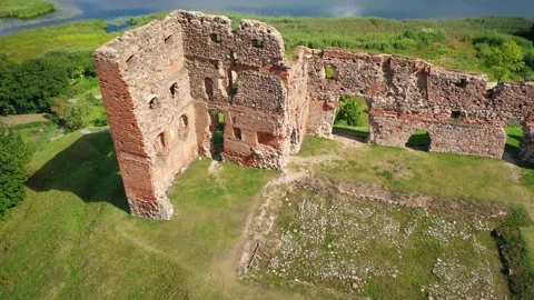4K video from drone to of the Ludza Medieval Castle. Ludza, Latgale, Latvia Stock Footage 324751769