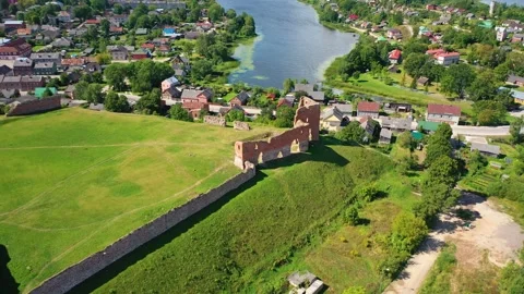 4K video from drone to of the Ludza Medieval Castle. Ludza, Latgale, Latvia Stock Footage 324751782