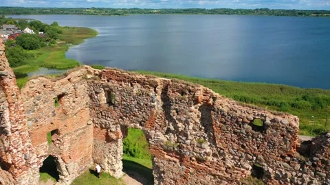 4K video from drone to of the Ludza Medieval Castle. Ludza, Latgale, Latvia Stock Footage 324751788