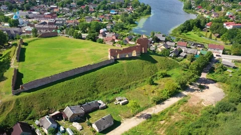 4K video from drone to of the Ludza Medieval Castle. Ludza, Latgale, Latvia Stock Footage 324751795